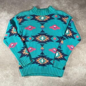 Geometric Patterned Teal Sweater